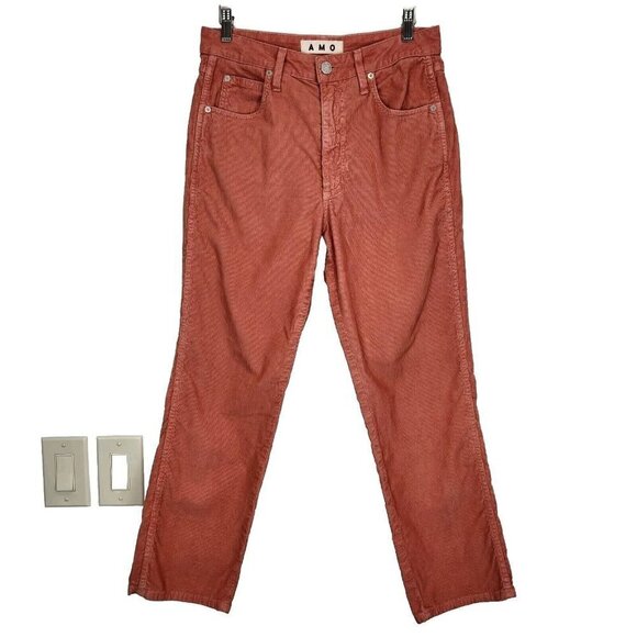 AMO Chloe Crop Corduroy Pants Womens 29 Peach Orange Straight Leg USA Made - Picture 1 of 10